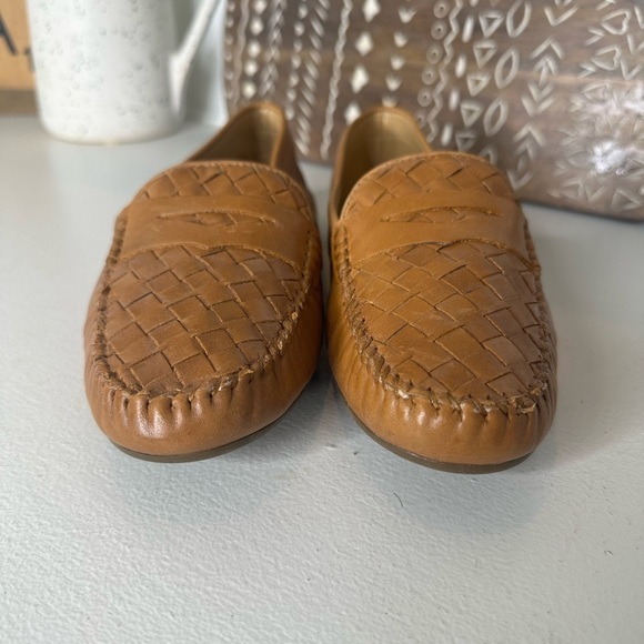 Talbots Like New Leather Woven Pattern Havana Tan Penny Loafers Women’s- Size 8M - Picture 4 of 8